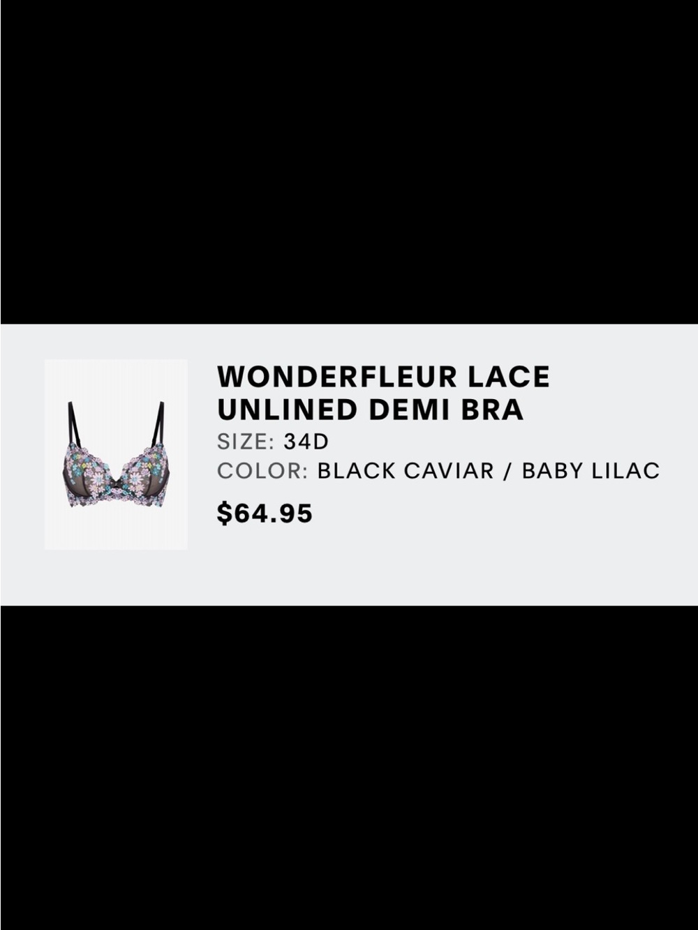 NWT Lace Unlined Demi Bra - Black Caviar / Baby Lilac